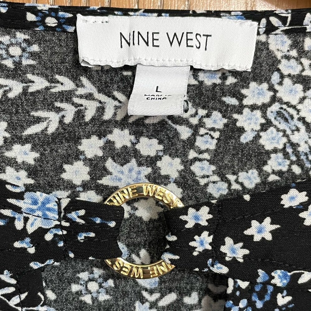 Nine West Blue and Black Floral Long Sleeve Top - Picture 3 of 4